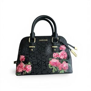 Calvin Klein Black Crossbody Bag with Pink Floral Design